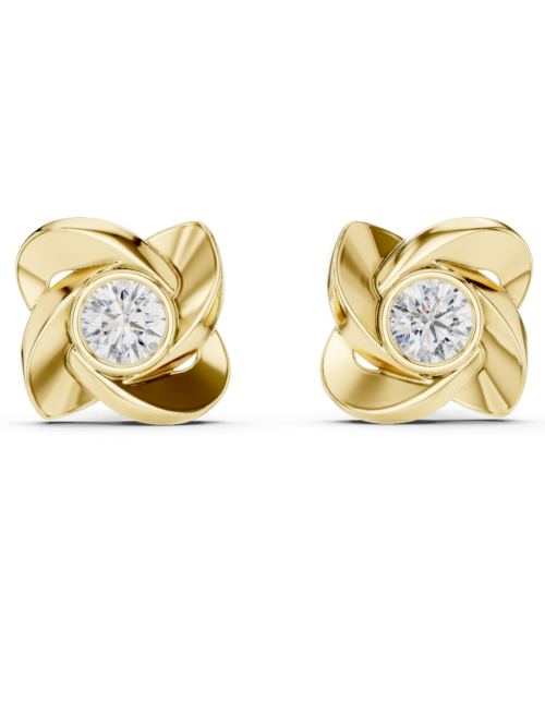 Twist Solitaire Diamond Stud Earrings | Round Cut Diamond Earrings in Gold & Silver