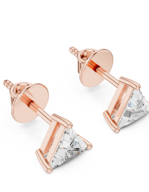 Trilliant Cut Solitaire Diamond Stud Earrings | Triangle Diamond Studs in Gold & Silver