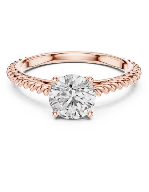 Round Solitaire Diamond Ring with Rope Twist Band