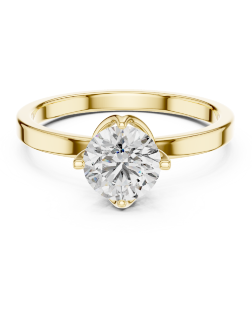 Floral Solitaire Diamond Engagement Ring, Gold Flower Promise Ring for Women