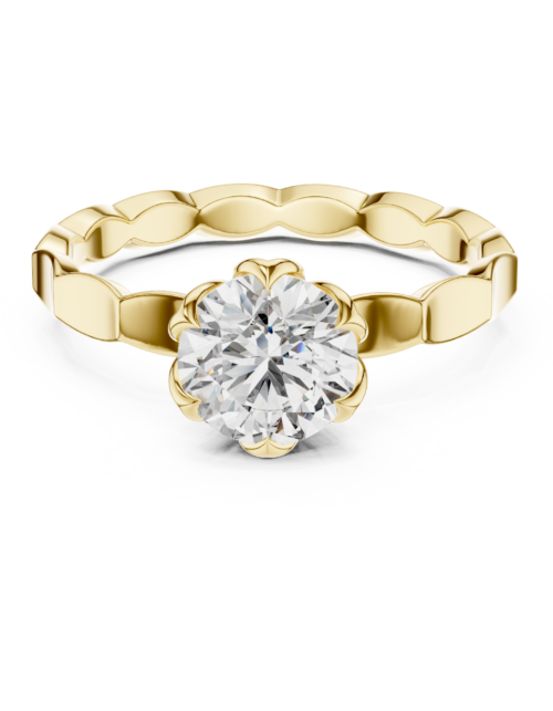 Round Solitaire Diamond Engagement Ring with Geometric Textured Band
