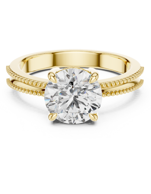 Round Cut Solitaire Diamond Engagement Ring in Gold, Textured Band Promise Ring for Women