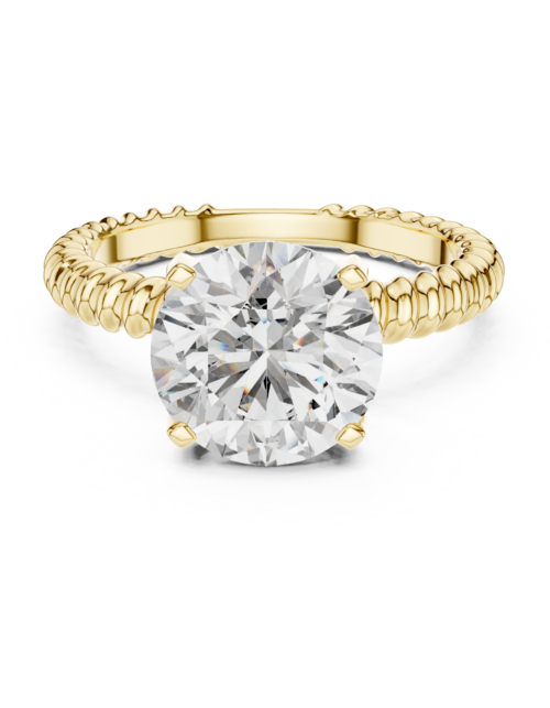 Round Solitaire Diamond Engagement Ring with Rope Twist Band, Gold Promise Ring for Women
