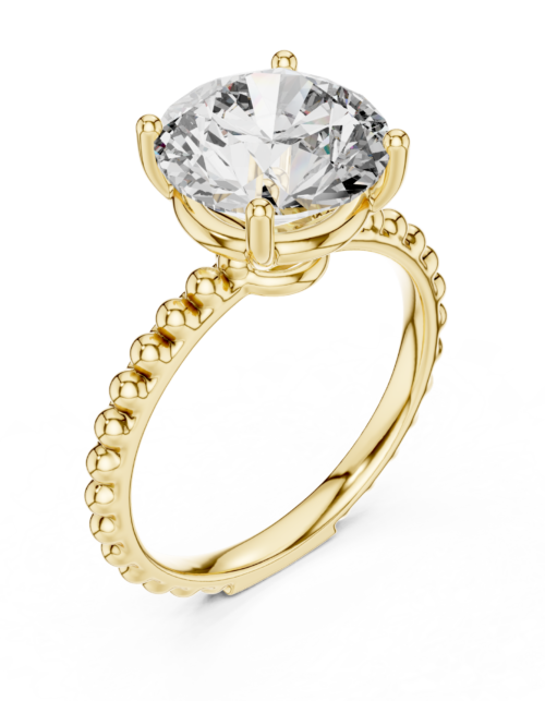 Round Solitaire Diamond Beaded Band Ring