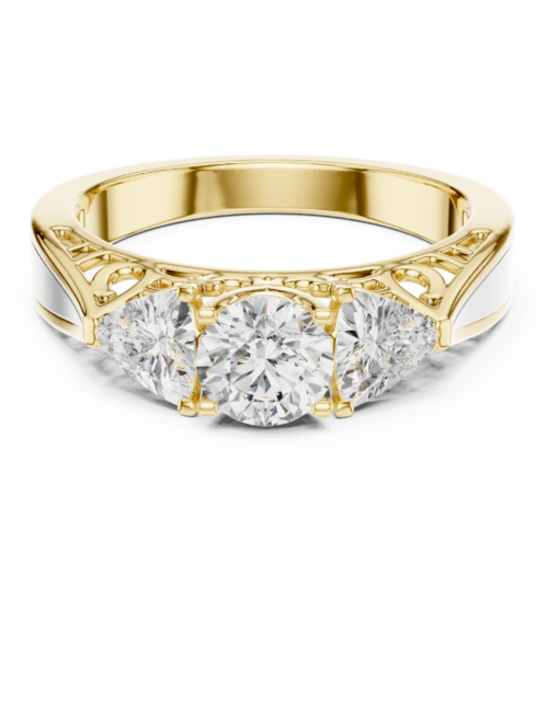 Round Diamond Engagement Ring, Trillion Side Stone Gold Bridal Promise Ring Gift