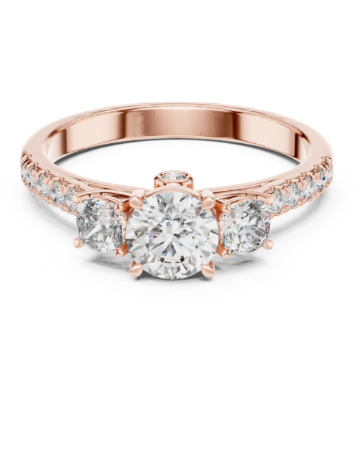 Round Three Stone Diamond Engagement Ring Pave Gold Promise Wedding Jewelry