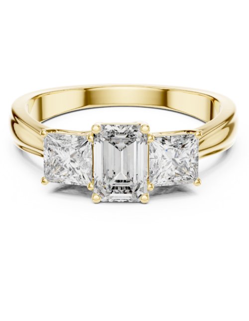 Emerald Cut Three Stone Diamond Engagement Ring Princess Side Stones Gold Silver Promise Wedding Jewelry
