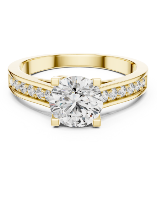 Round Brilliant Diamond Solitaire Engagement Ring Hidden Halo Gold Promise Ring