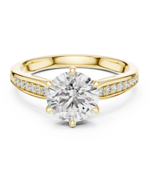Round Solitaire Diamond Engagement Ring Cathedral Pave Band Gold Promise Bridal Ring