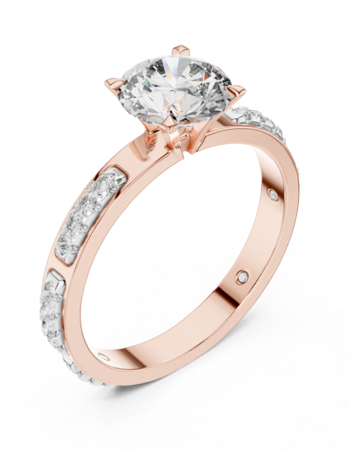 Round Cut Solitaire Diamond Engagement Ring Gold Hidden Accent Promise Bridal Ring
