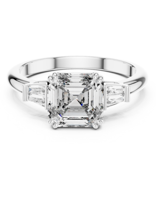 Emerald Cut Diamond Three Stone Engagement Ring Gold Baguette Bridal Promise Ring