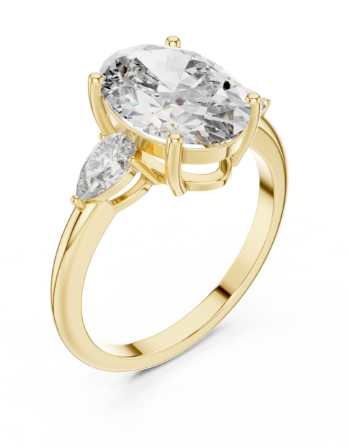 oval Brilliant Three Stone Diamond Engagement Ring pear Side Stone