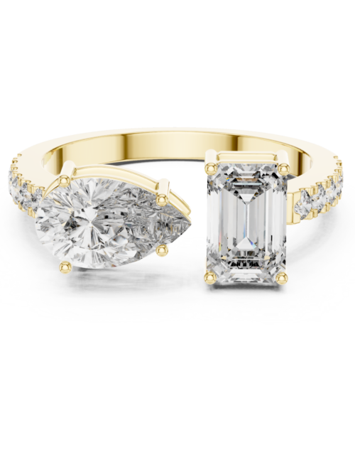 Diamond Engagement Ring Marquise Emerald Cut Gold Open Bridal Ring