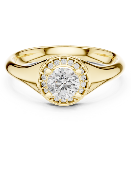 Gold Round Diamond Under-Halo Engagement Ring with Solitaire Plain Band