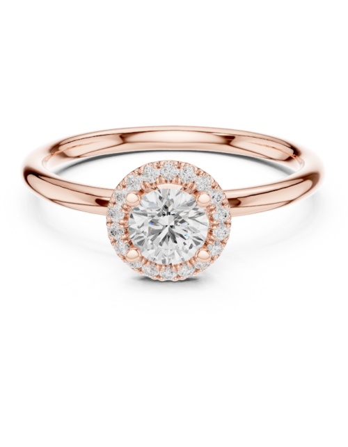 Gold Round Cut Single Halo Diamond Engagement Ring with Thin Plain Band