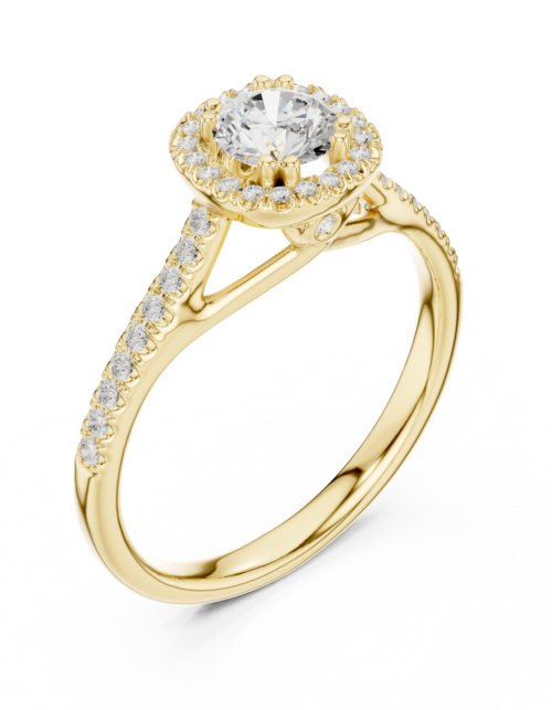 Round Halo Diamond Engagement Ring Hidden Halo Pave Gold Promise Ring
