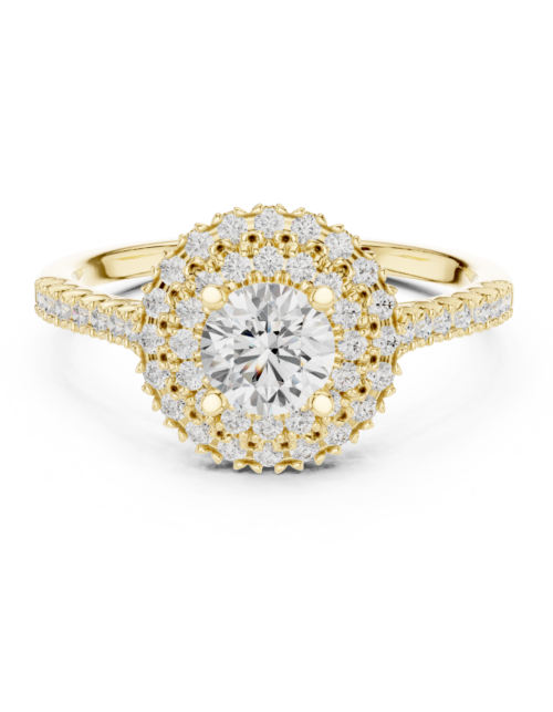 Round Double Halo Diamond Engagement Ring Hidden Halo Pave Gold Promise Ring